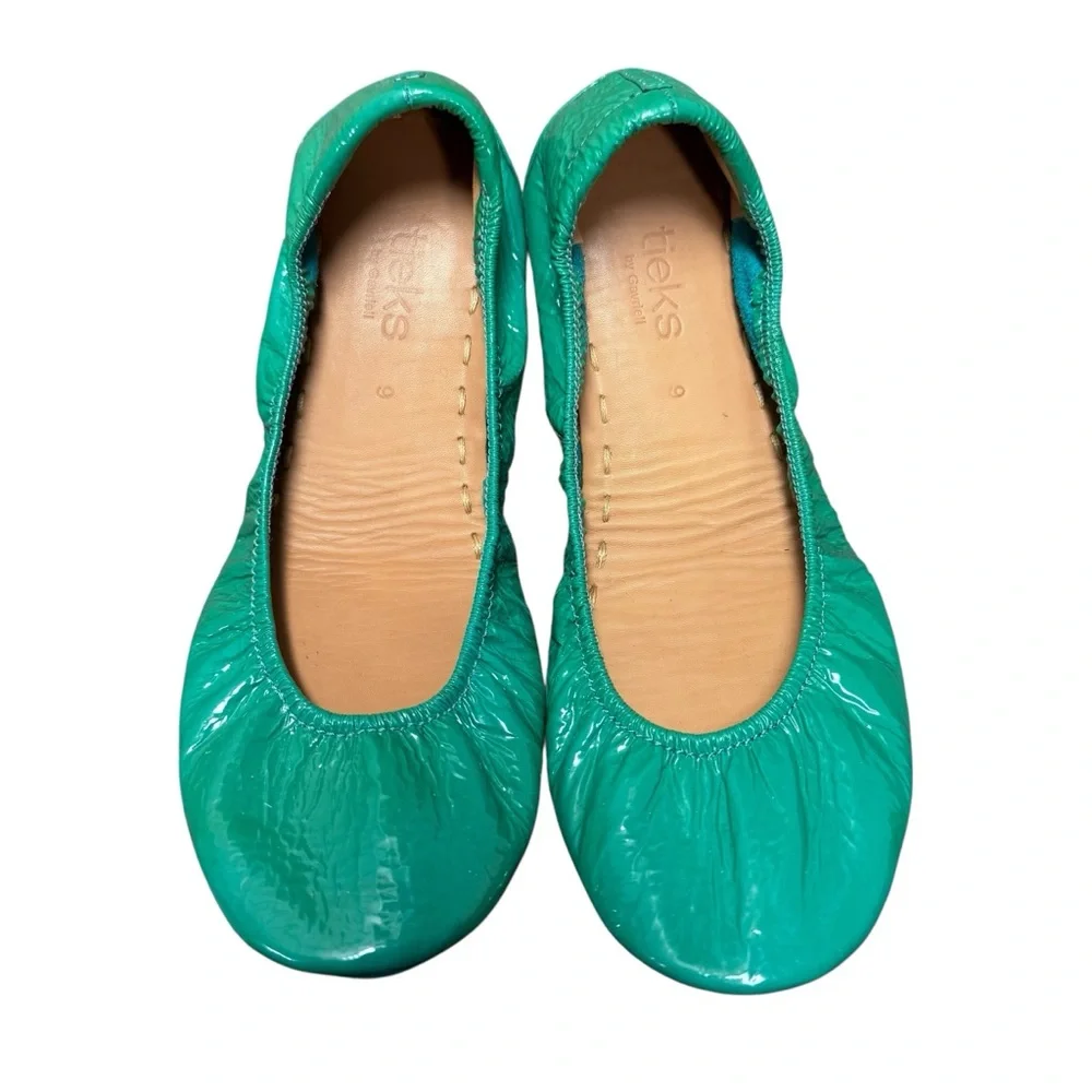 Tieks Slip On Patent Leather Round Toe Ballerina Flats Teal Blue 9